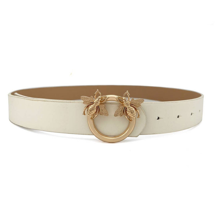 Retro Bees Buckle Belt in White