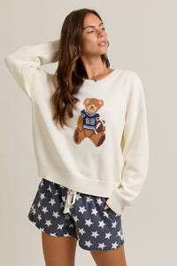 Long Sleeve Crew Neck Teddy Bear Graphic Sweater