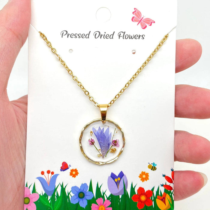 Dried Flowers Floral Round Necklace, Baby’s Breath