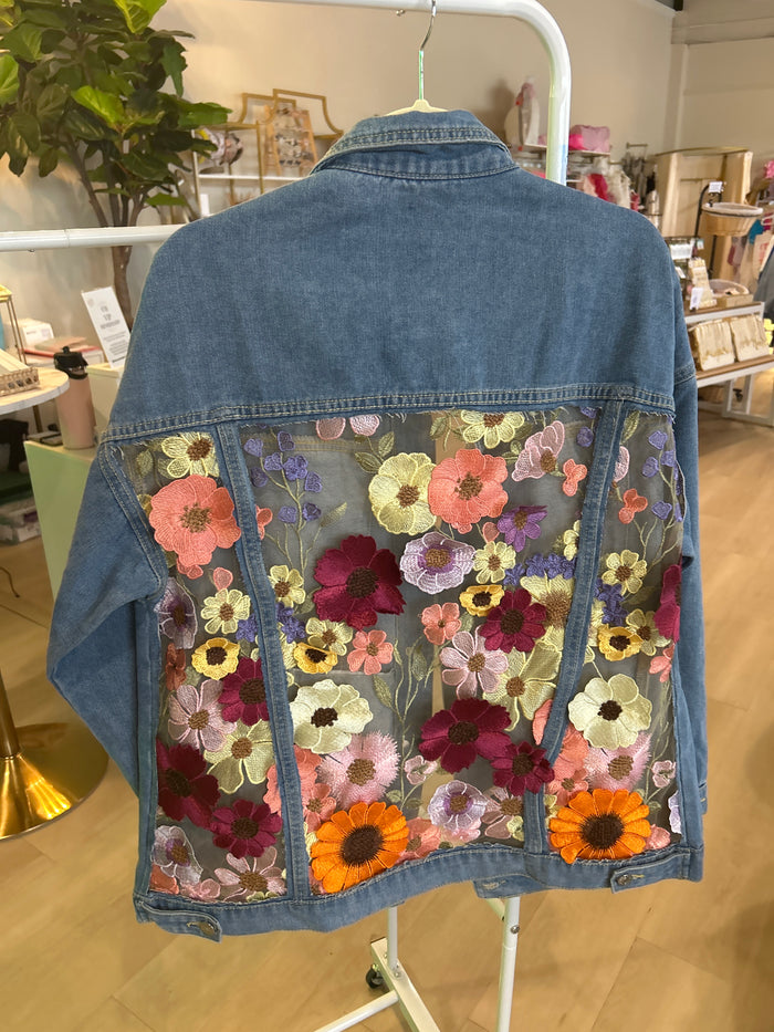 CMI Denim Jacket With Sheer Floral Back