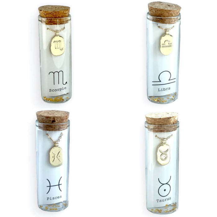 Zodiac Horoscope Gold Tag Necklace