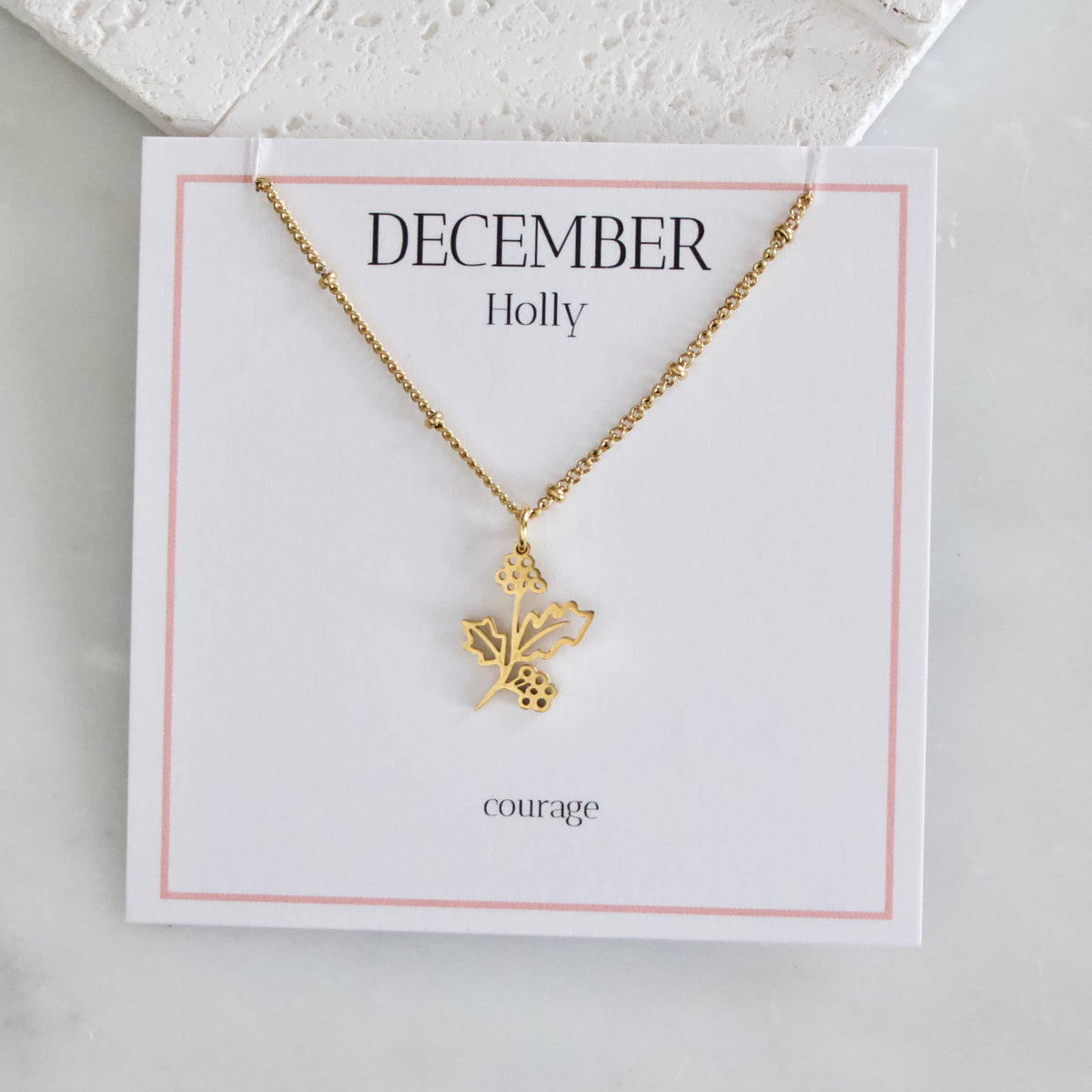 December Birth Flower Necklace: Holly