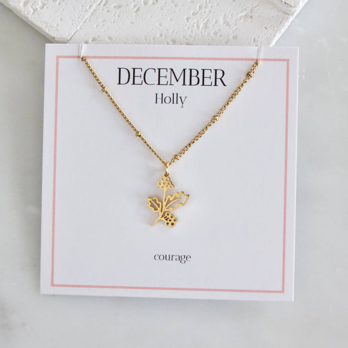 December Birth Flower Necklace: Holly
