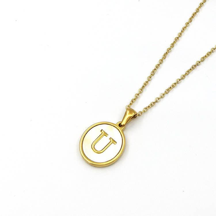 Round Initial 18K Gold-Plated Stainless Steel Necklace