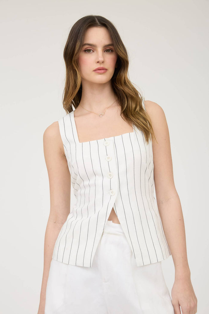 Pinstripe Square Neck Vest in Ivory