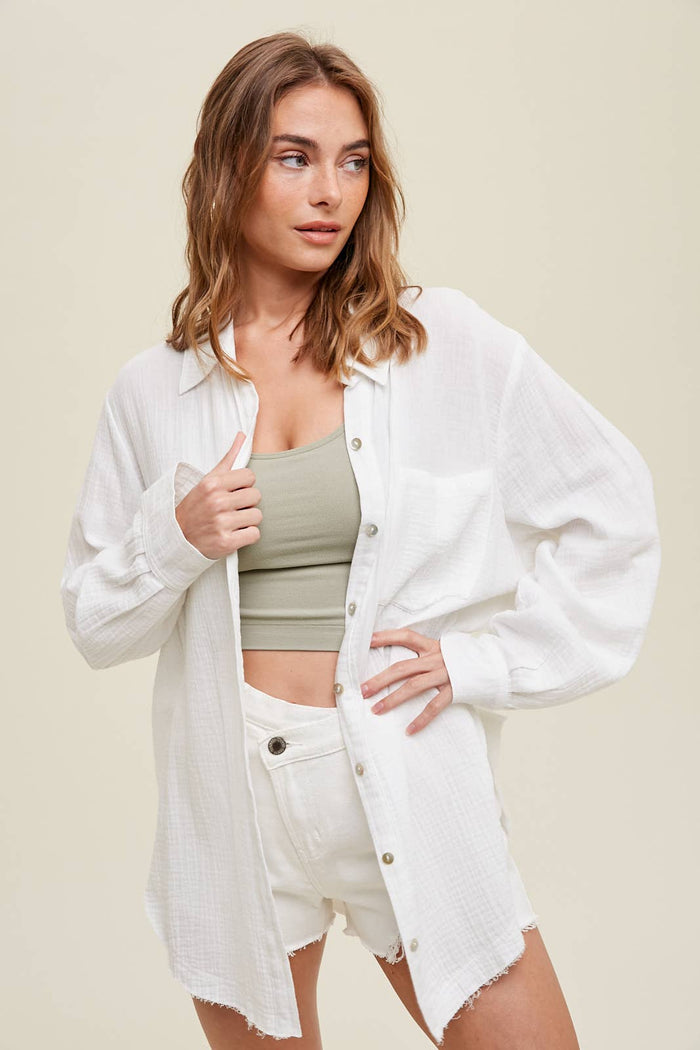 Beach Bum Cover Up Shirt in White