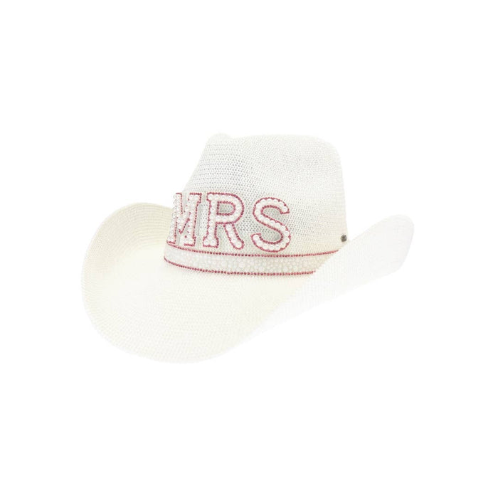 Mrs. Bridal Cowboy Hat in White/Hot Pink