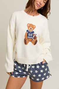 Long Sleeve Crew Neck Teddy Bear Graphic Sweater