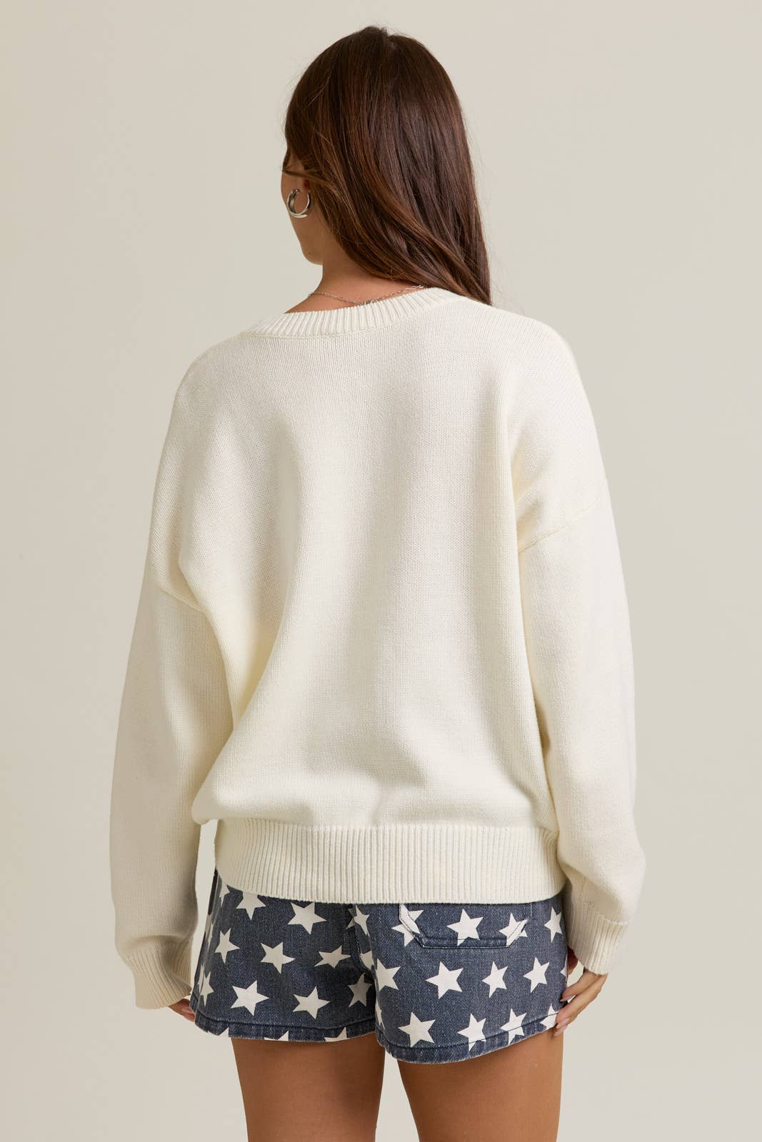 Long Sleeve Crew Neck Teddy Bear Graphic Sweater