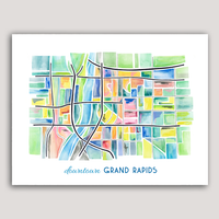 Downtown Grand Rapids Map Watercolor Print