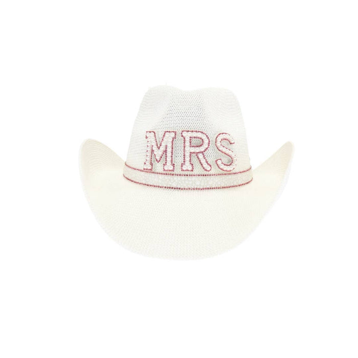 Mrs. Bridal Cowboy Hat in White/Hot Pink