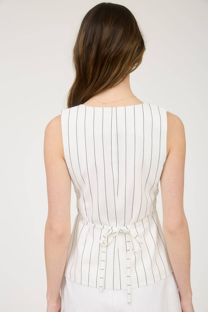 Pinstripe Square Neck Vest in Ivory