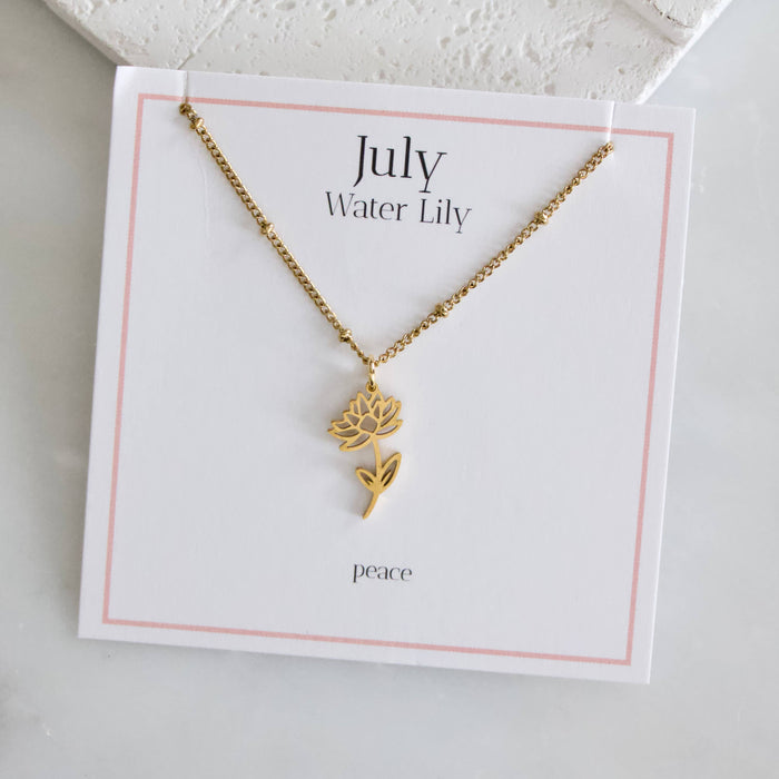 July Birth Flower Necklace: Water Lily