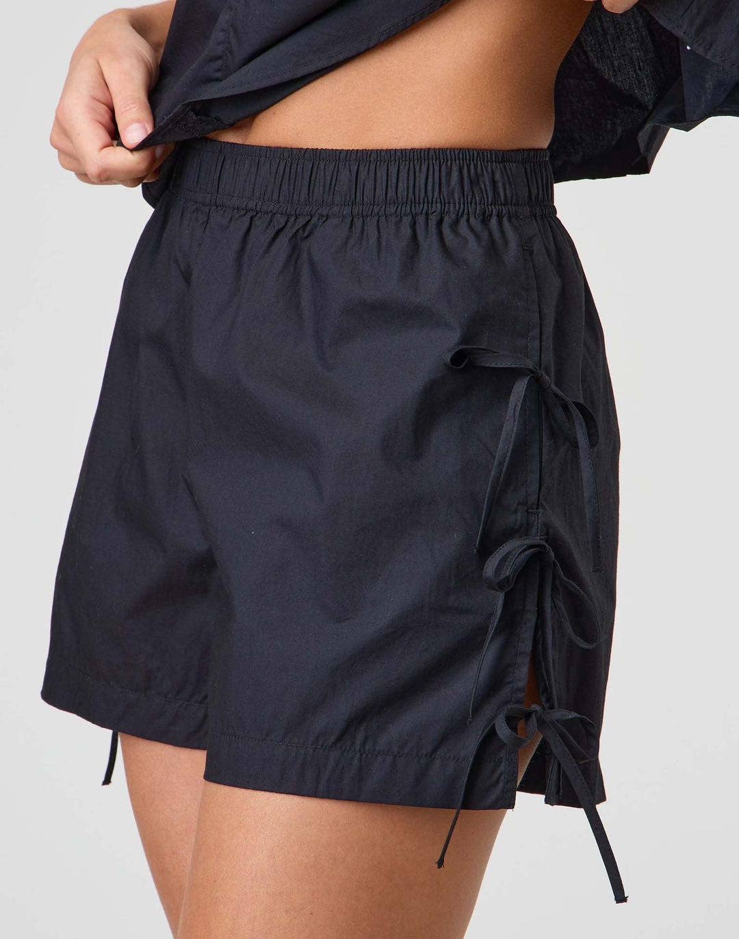 Side Tie Bow Shorts in Black