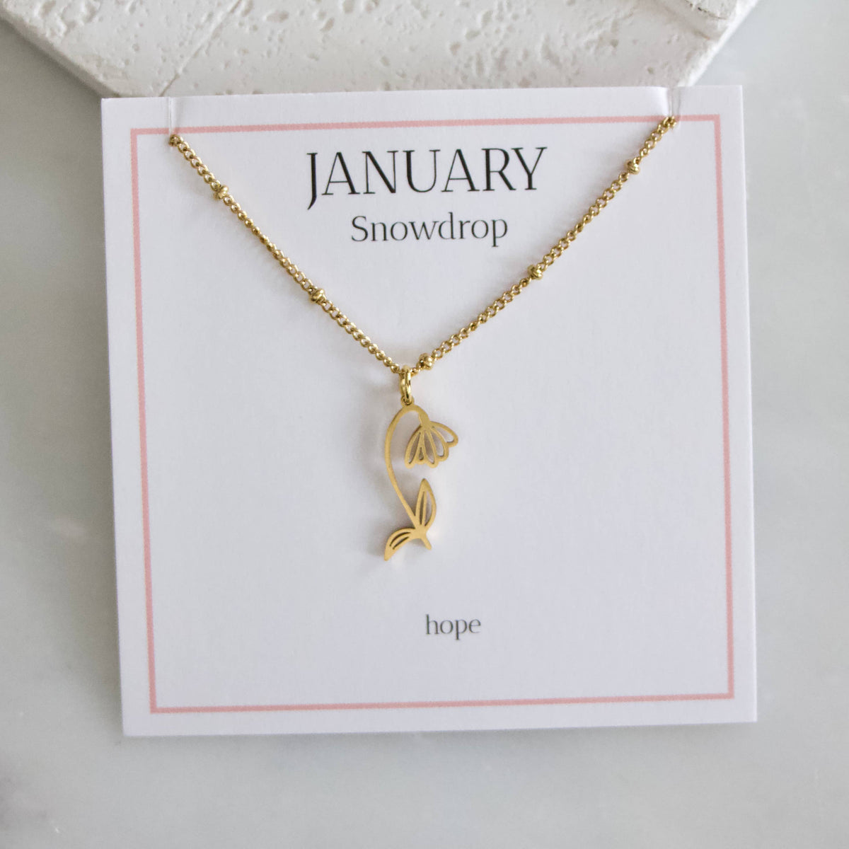 January Birth Flower Necklace: Snowdrop