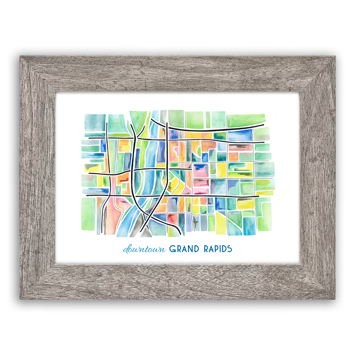 Downtown Grand Rapids Map Watercolor Print