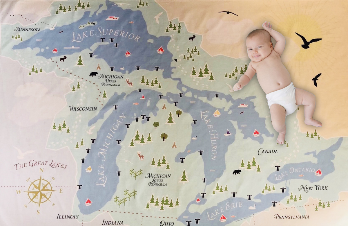 Great Lakes Map Baby Swaddle Blanket