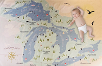 Great Lakes Map Baby Swaddle Blanket