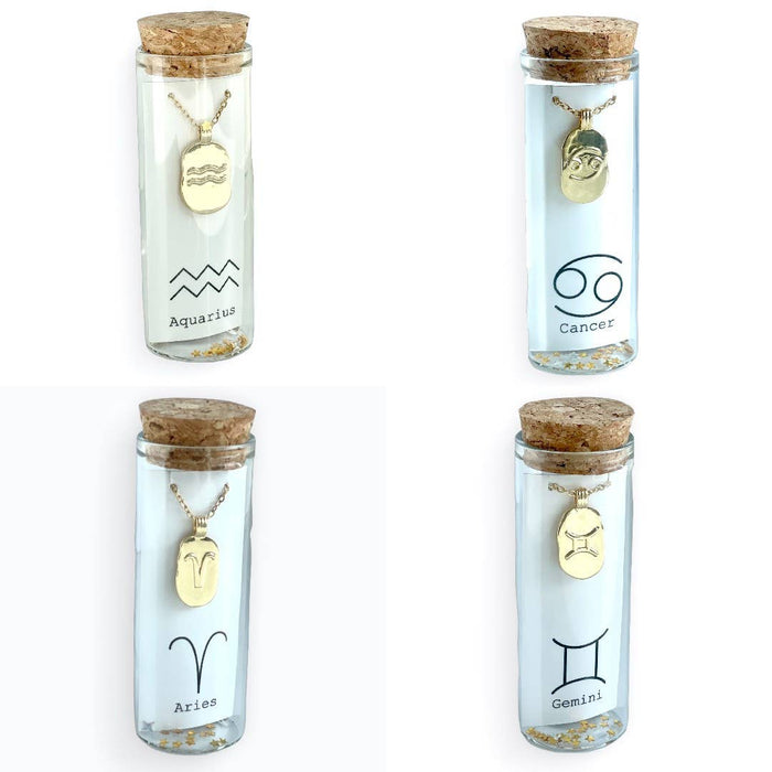 Zodiac Horoscope Gold Tag Necklace