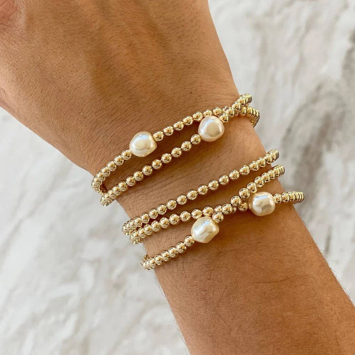 Stretchy Pearl 18K Gold Plated Bracelet