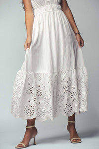 Embroidered Tie-Front Maxi Dress in White