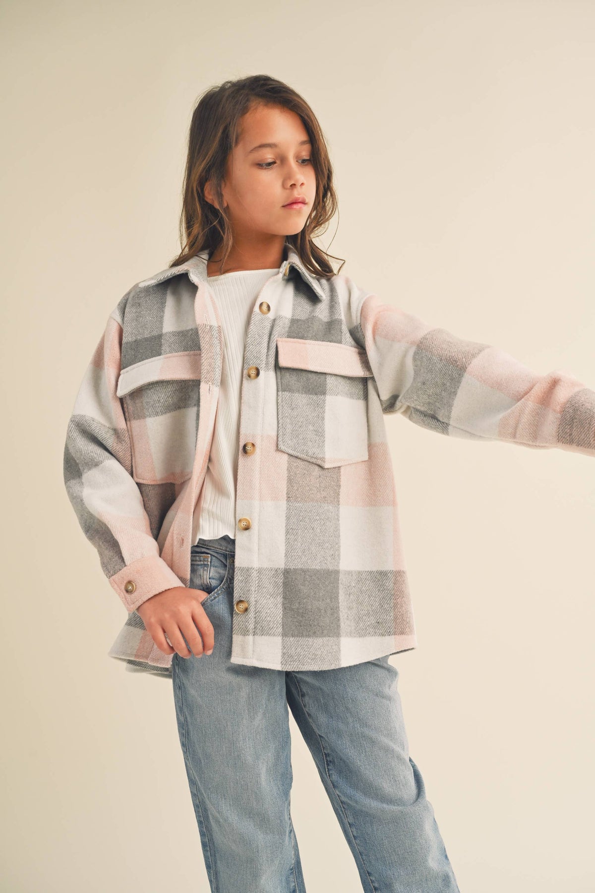 Kid's Plaid Flannel Double Pocket Shacket