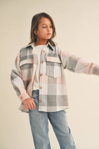 Kid's Plaid Flannel Double Pocket Shacket