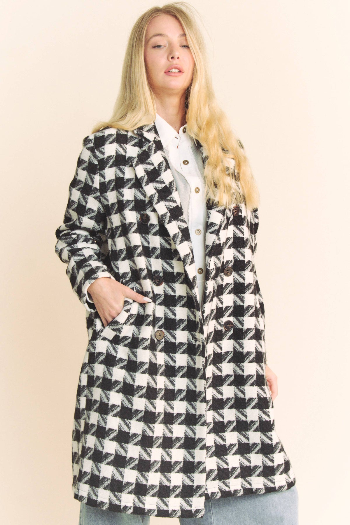 Knit Tweed Double Button Jacket in Black White