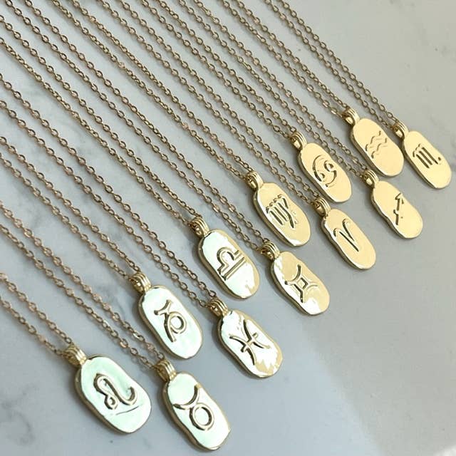 Zodiac Horoscope Gold Tag Necklace