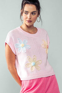 Dainty Floral Sweater Vest in Pink