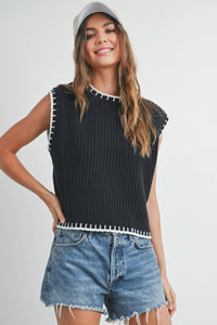 Solid Cap Sleeve Sweater Vest in Ivory and Black