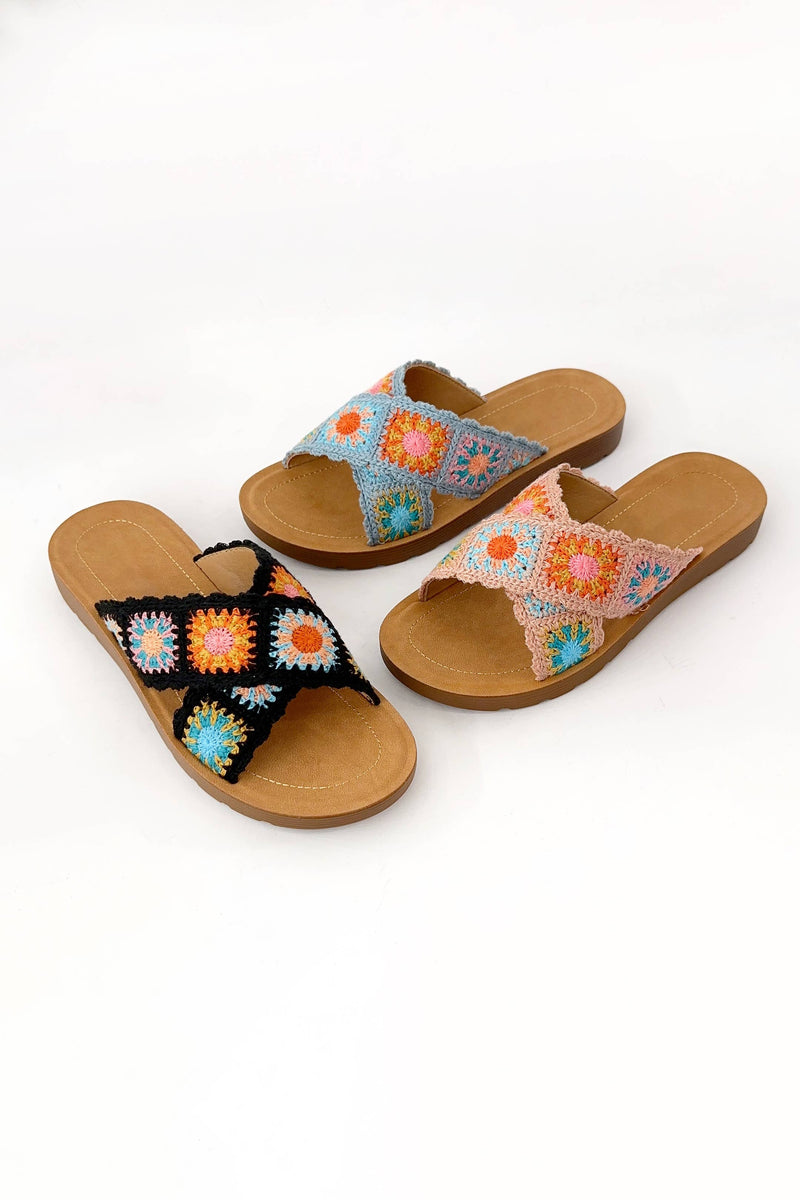 Granny Square Floral Crochet Sandal in Ivory