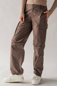 Olive Half Elastic Waistband Cargo Pants