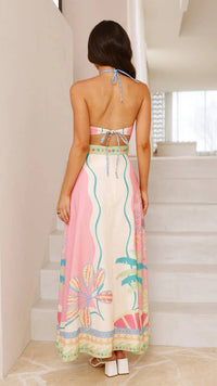 Halter Long Hollowed Waist Dress in Pink