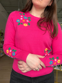Fuchsia Dandy Bouquet Crew Neck Sweater