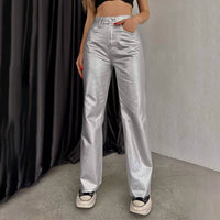 Metallic High Rise Pant in Silver