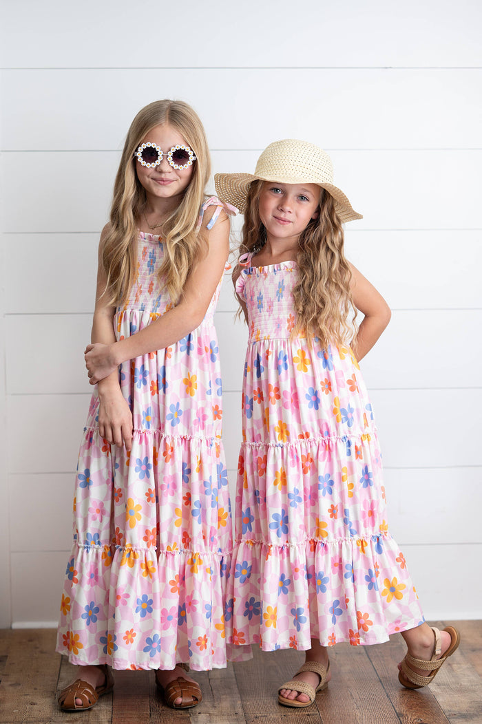 Girls Pink Retro Daisy Maxi Dress