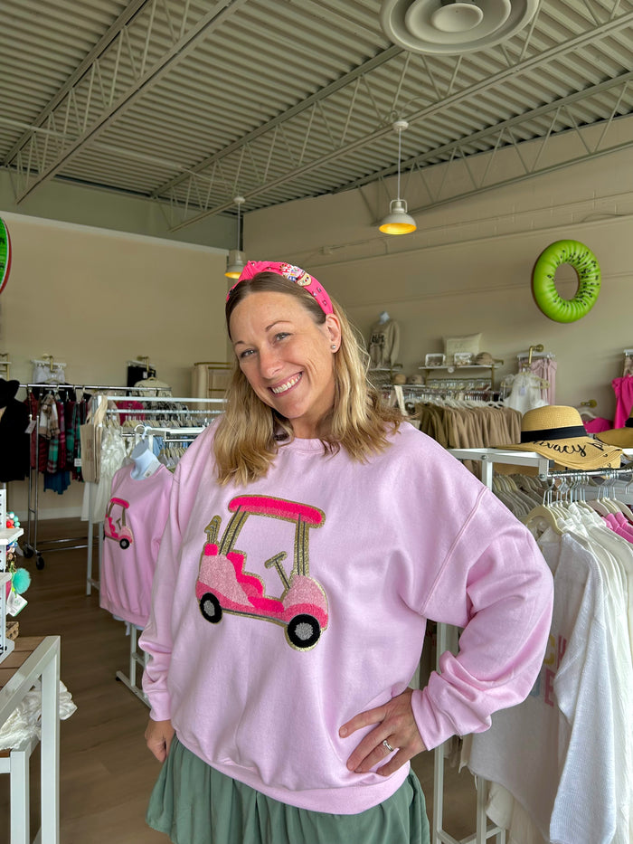 Preppy Golf Cart Crewneck in Pink