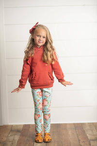 Girl’s Ruffled Hoodie & Leggings Set in Rust