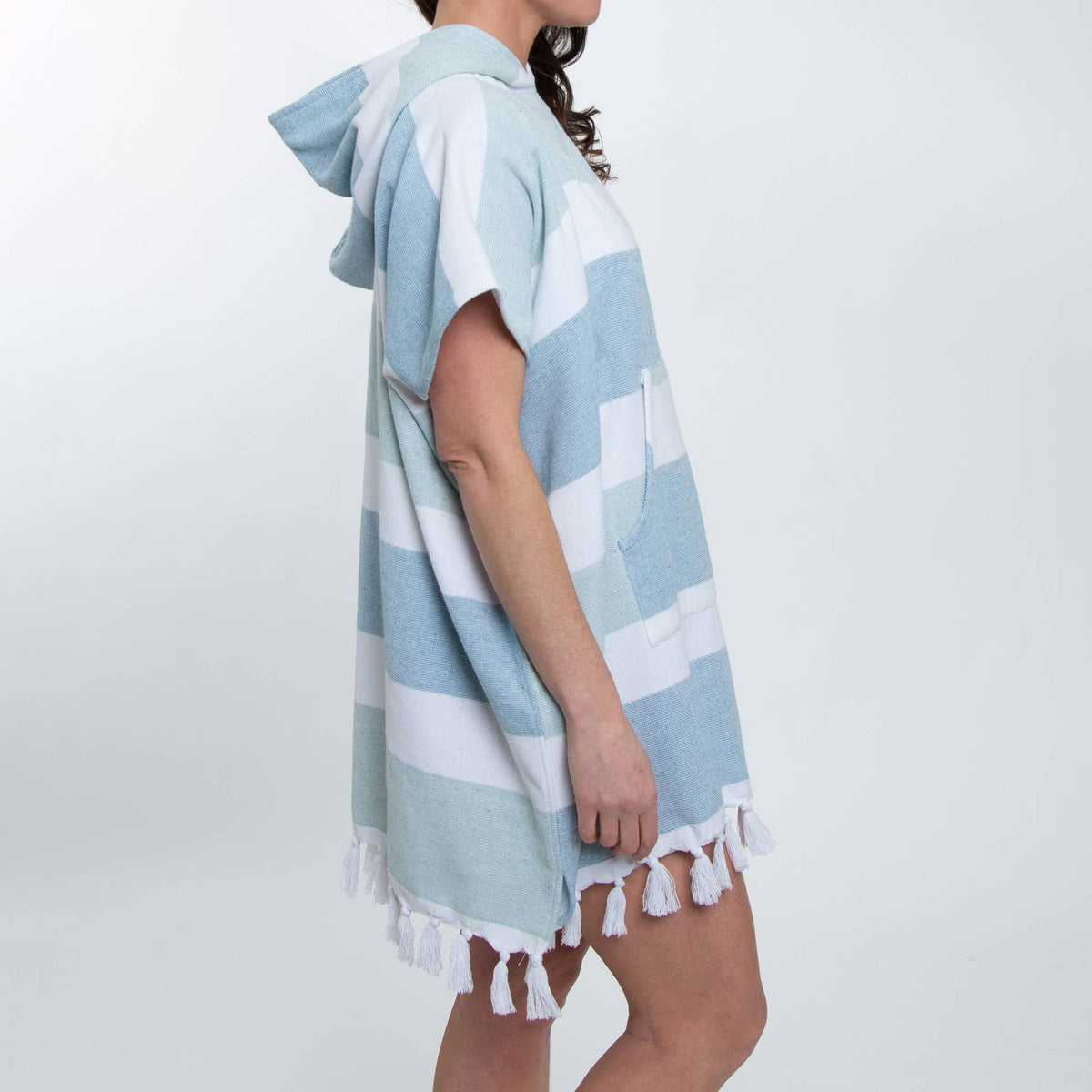 Hooded Poncho Swimsuit Cover Up in Blue