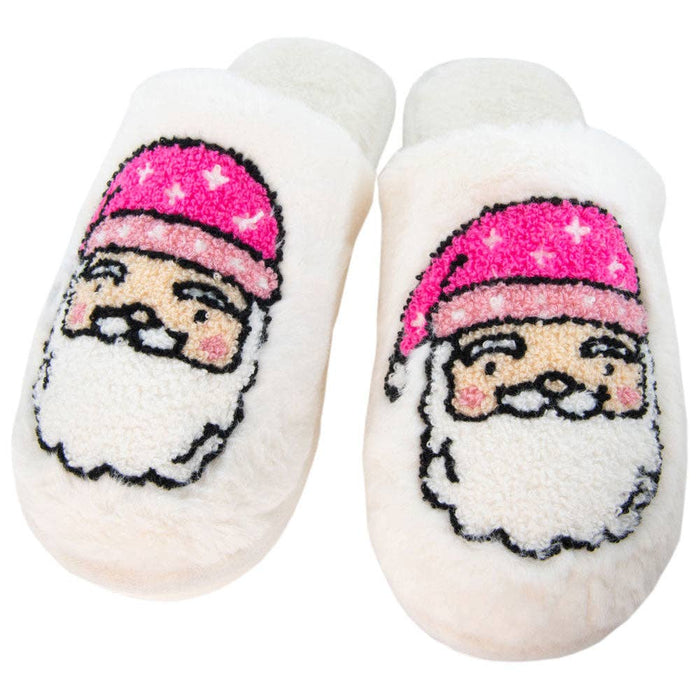 Pink Santa Slippers in White