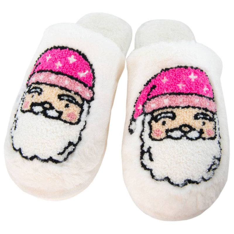 Pink Santa Slippers in White