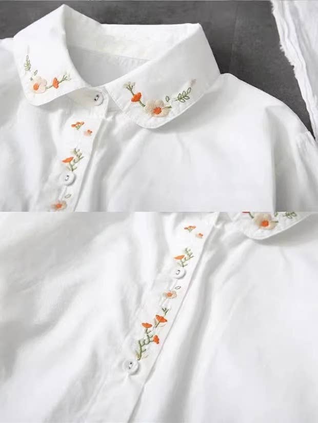 Floral Fines Embroidered Button-Up in White