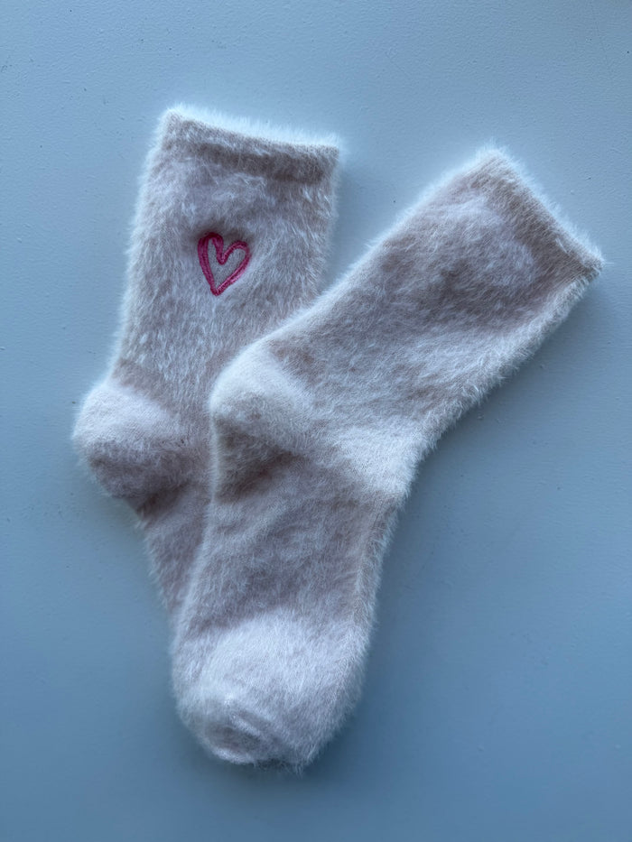 Heart Embroidered Socks in Light Pink