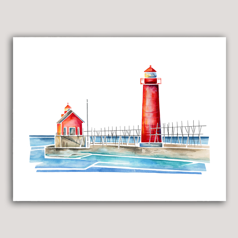 Grand Haven Lighthouse Watercolor Print