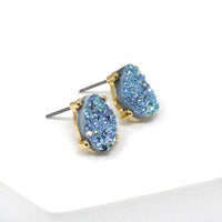 Druzy Sparkly Stone Crystals Stud Earrings: Rose Gold
