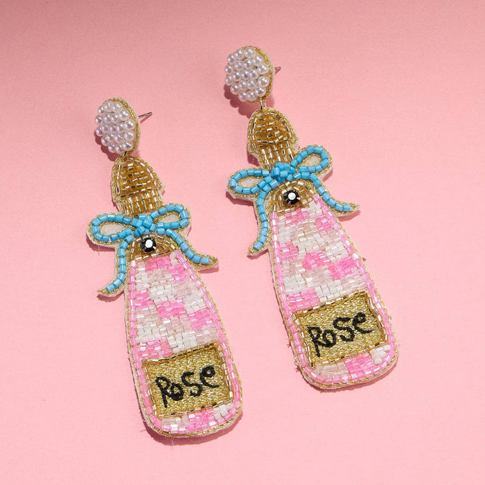 Beaded Rosé Bottle Earrings