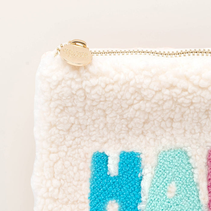 Cream Teddy Pouch - Happy