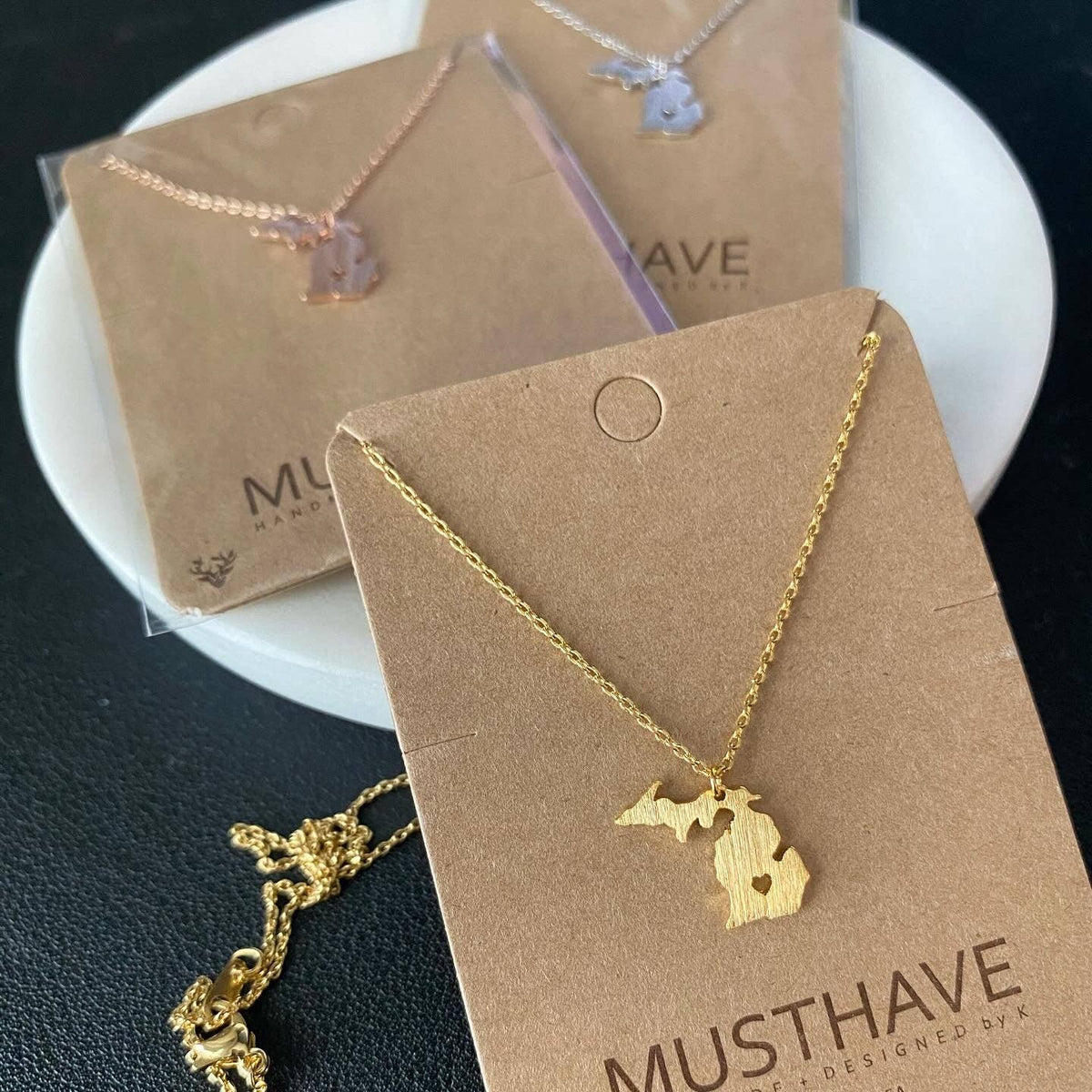 Michigan State Heart Necklace in Gold