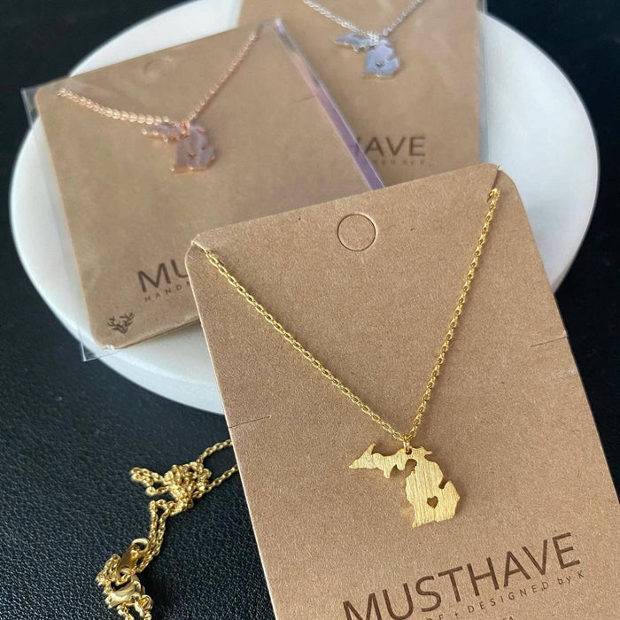 Michigan State Heart Necklace in Gold